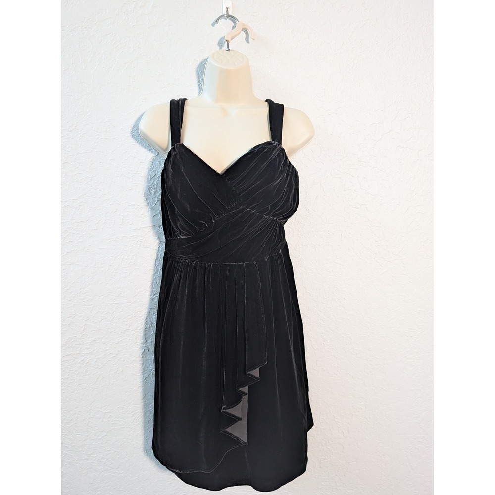 Express Velvet Cocktail Dress Women 10 Black Surplice V-Neck Ruffle Mini Party